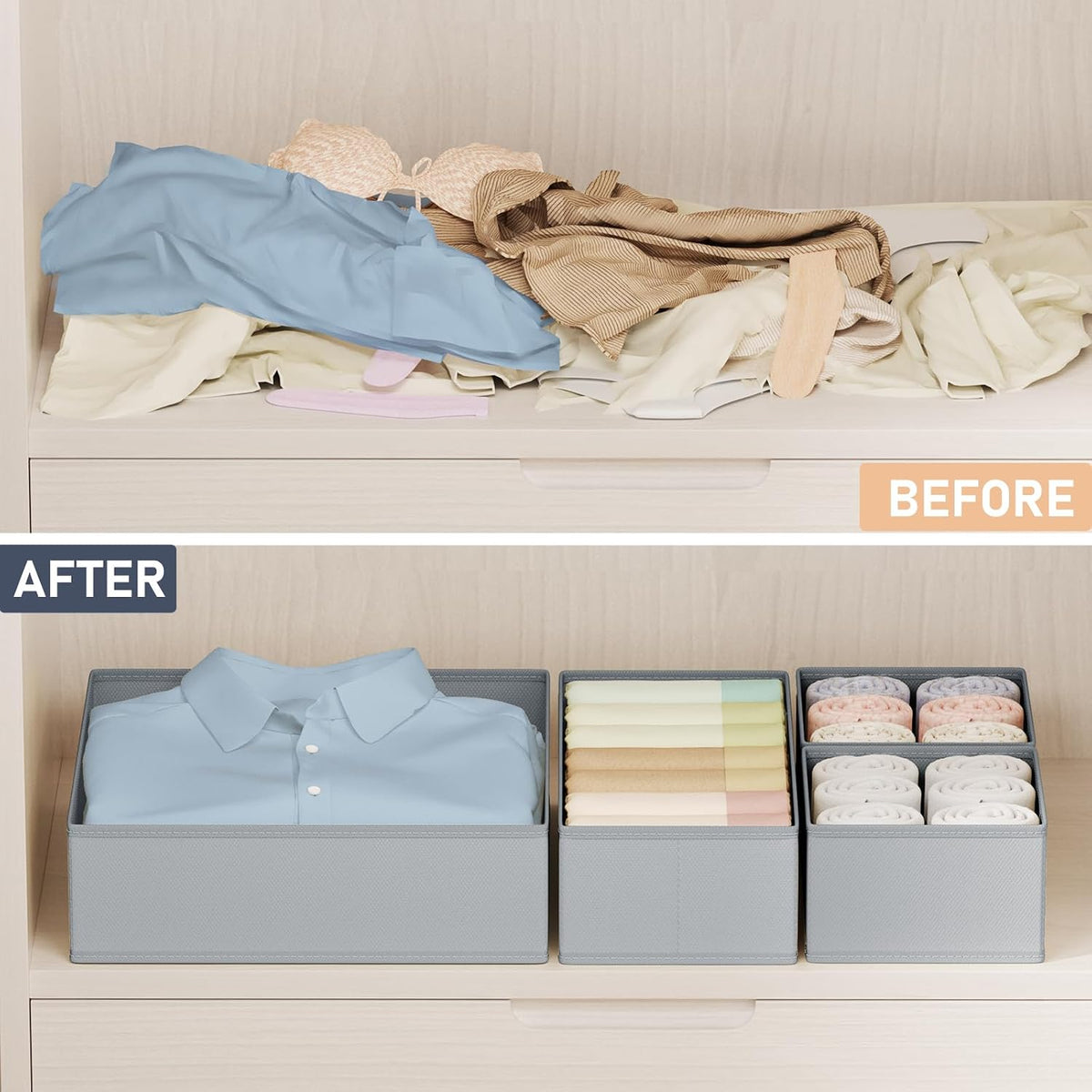 DIMJ Drawer Organizer Clothes Storage - 24 Pack Baby Dresser Organizer for Nursery, Small Fabric Closet Drawer Organizer Bins for Underwears Socks, Foldable Storage Dividers Organization for Bedroom