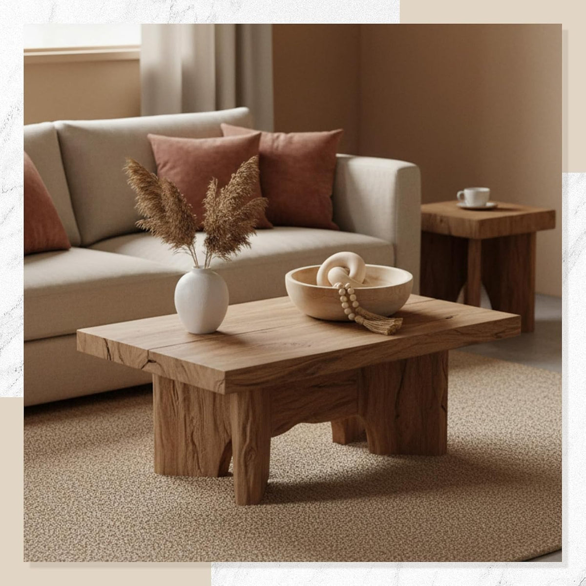 Novabright Farmhouse Wooden Decorative Bowl Set with Chain Beads, Natural
