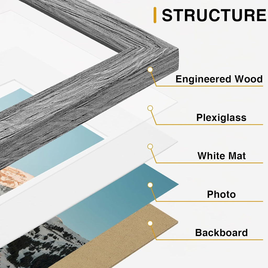 Vittanly 15 Pack Gallery Wall Frame Set, Black, Grey, White
