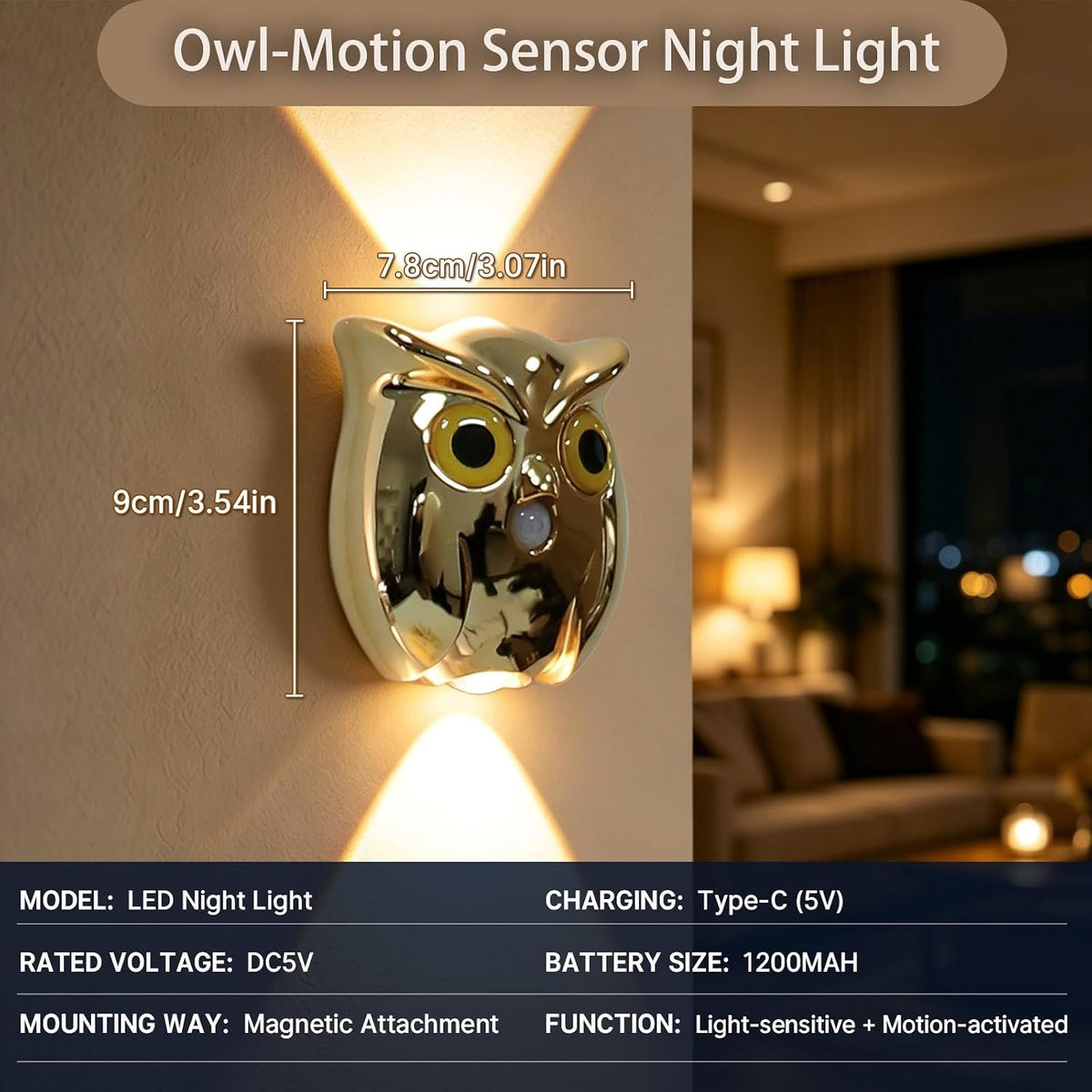 Motion Sensor Wall Light: Cute Rechargeable Lights 2 Pack