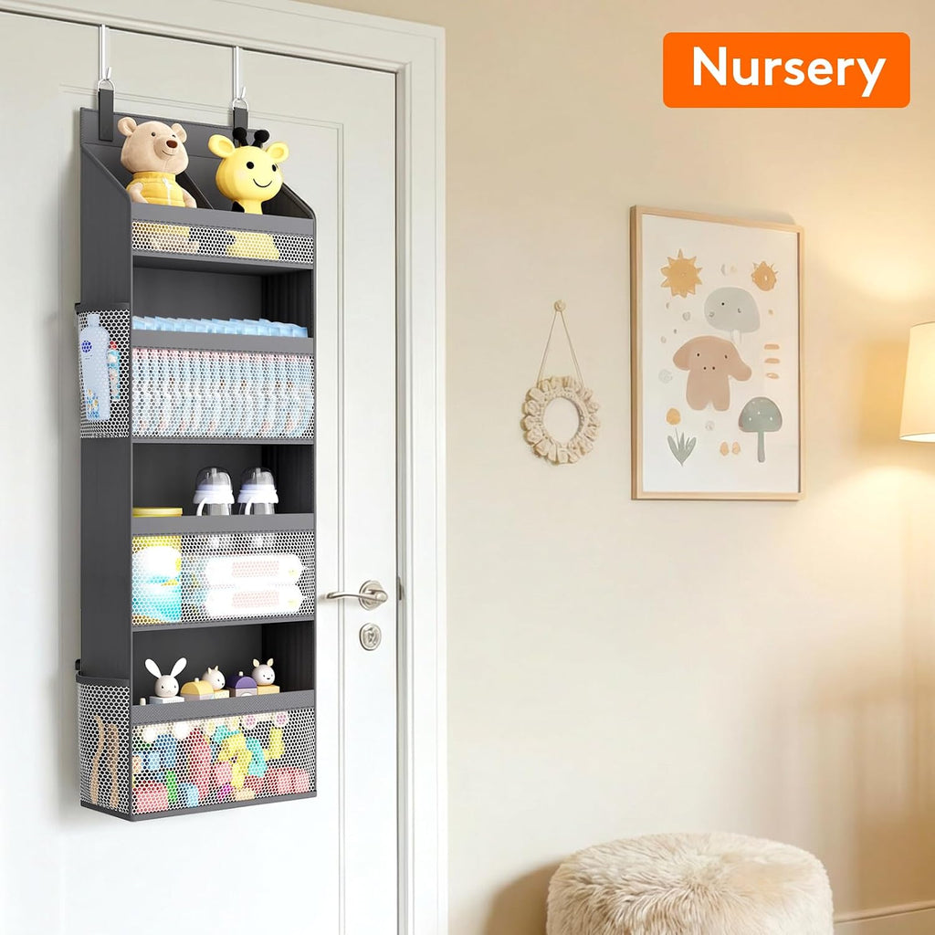 Lifewit 4 Tier Over the Door Organizer, Diaper Hanging Storage, Gray