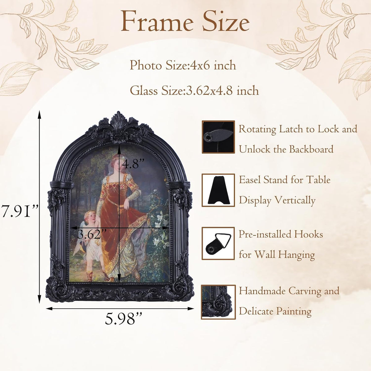 Black Antique Picture Frames 4x6 Ornate Arched Vintage Picture Frames with Glass Front for Wall Hanging and Tabletop Photo Gallery Wall Decor Vintage Home Decor