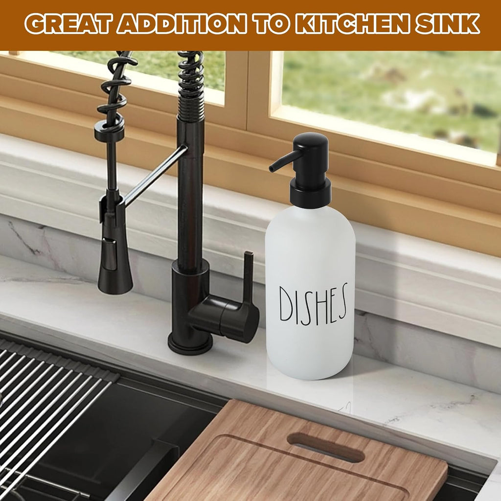 VIMERPA Dish Soap Dispenser, Matte White Soap Dispenser for Kitchen, Glass Dishes Soap Dispenser with Plastic Pump, 17 Fl Oz Refillable Liquid Soap Bottle Container, Farmhouse Kitchen Decor