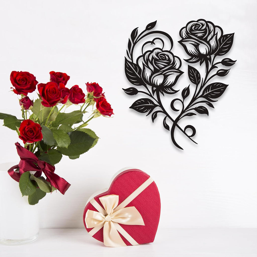 YATEASLU Metal Rose Heart Wall Decor, Black, 12.6x11 Inch