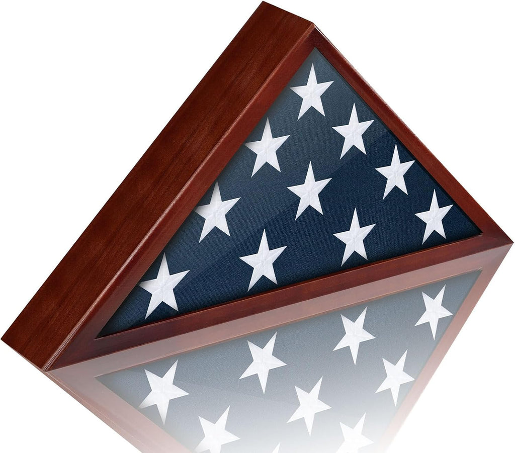 Flag Display Case for 5x9.5 Burial Flag - Solid Wood - Glass Front