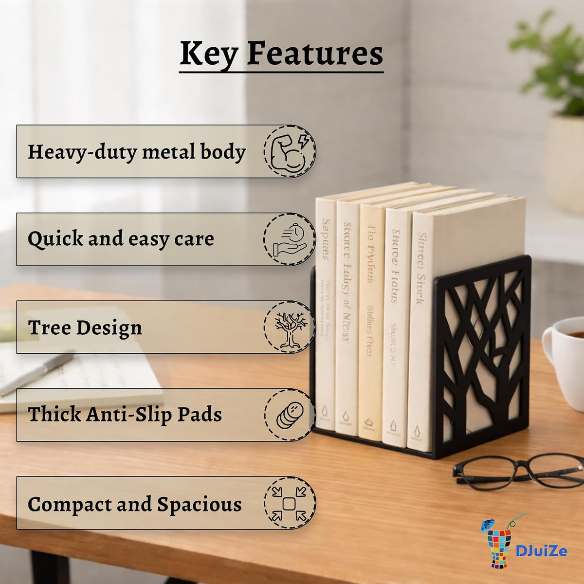 Spillbox Metal Non Slip Bookends Book Shelves | Shelf | Study Table | Home Decor | Holders | Case | Bracket | Stand | Heavy Duty | Set | Book Ends for Office, Home - Tree