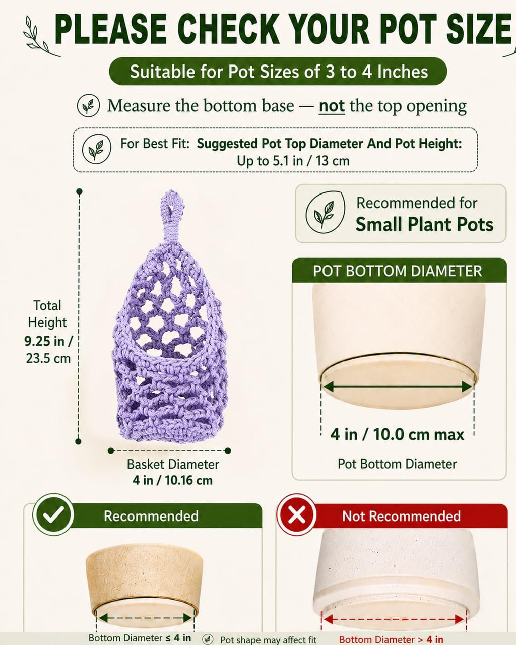 Macrame Wall Plant Hanger, Small Hanging Planter Basket Holder, Wall Planters for Indoor Plants, for Up to 4 Inch Pot (Purple, 4-Inch)
