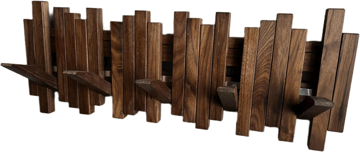 Natural Wood Wall Mounted Piano Coat Rack| Coat Rack Wall Mount| Flip Down Wall Hook Rack 5 Hooks| Entryway Wall Storage with Hooks,Made of Black Walnut.Wall Art