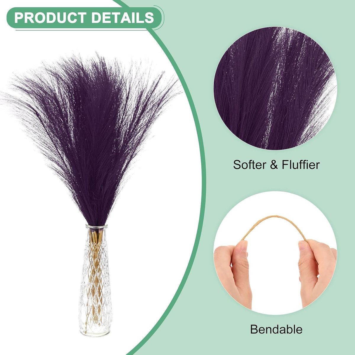 M METERXITY 20-Pack Faux Pampas Grass 21.7 Inch/55cm Small Fake Fluffy Pampas Grass Decor Pampas Grass Branches Vase Filler for Home/Wedding/Vase/Office/Party [Dark Purple]
