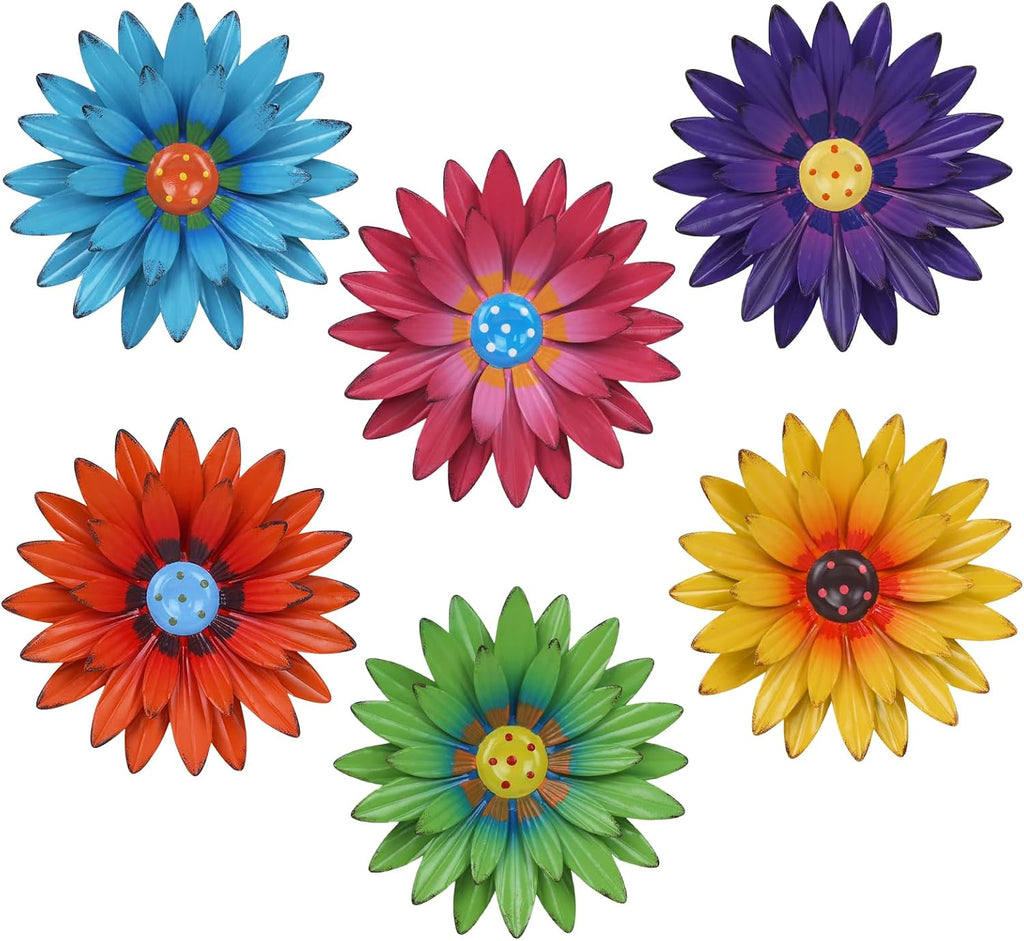 hogardeck Metal Flower Wall Decor for Indoor Outdoor, Kitchen Decor Floral Metal Wall Art, Wall Decor for Bathroom, Living Room, Porch, Garden, Yard, Backyard （6 Pcs 8'' ）