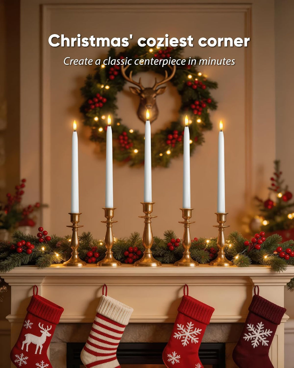 Homemory 11 inches Waxy Flameless Taper Candles with Remote Timer Dimmer, 12 Pcs Battery Operated Taper Candles with Flickering Flame, White LED Candlesticks for Wedding, Christmas Indoor Decoration