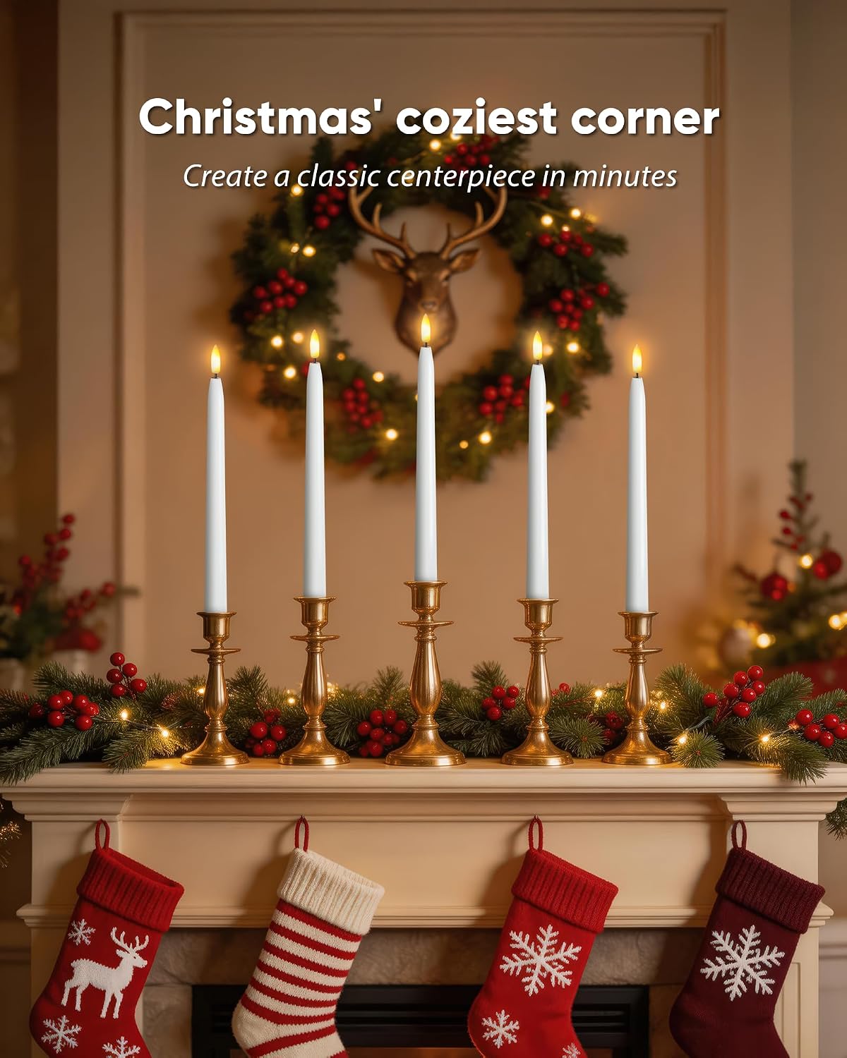 Homemory 11 inches Waxy Flameless Taper Candles with Remote Timer Dimmer, 12 Pcs Battery Operated Taper Candles with Flickering Flame, White LED Candlesticks for Wedding, Christmas Indoor Decoration