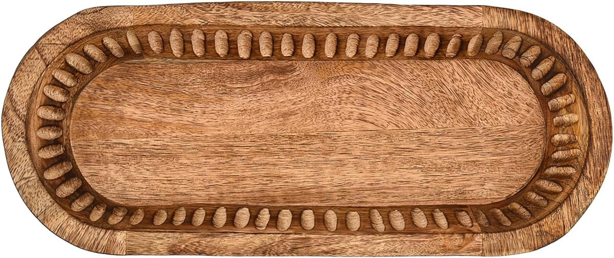 Kaizen Casa Decorative Mango Wood Bowl – Hand-Carved Wooden Centerpiece with Burned Finish for Entry Table, Coffee Table, Kitchen & Dining Room | Rustic Farmhouse Décor (14" X 6" X 2")