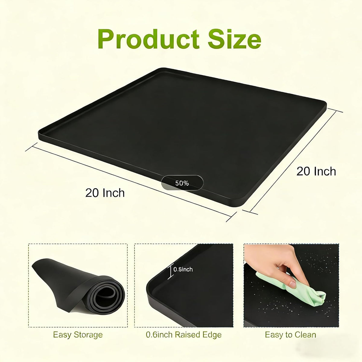 Mini Fridge Mat for Carpet Floor, Leak-Proof 20"X20"X0.6" Silicone Mini Fridge Drip Tray with High Raised Edges for Portable AC, Ice Maker, Washing Machines, Dryer