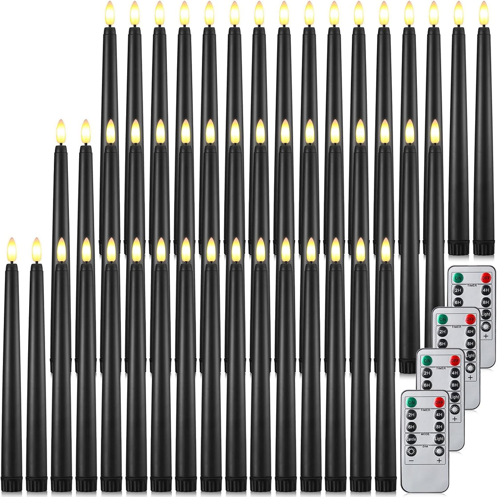Reginary 48 Pcs Flameless Taper Candles with 4 Remote,Black,9.65 Inches