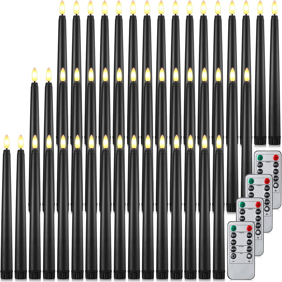 Reginary 48 Pcs Flameless Taper Candles with 4 Remote,Black,9.65 Inches