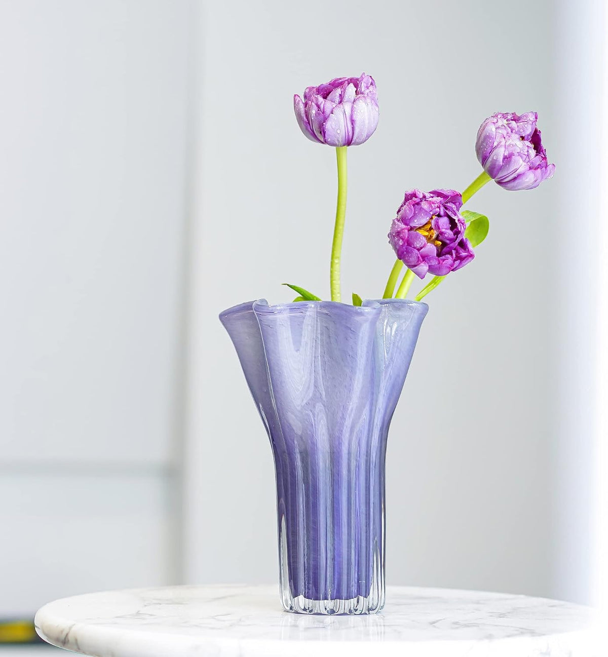 8'' Blown Glass Flower Vase, Decorative Modern Vase Centerpieces (Purple)