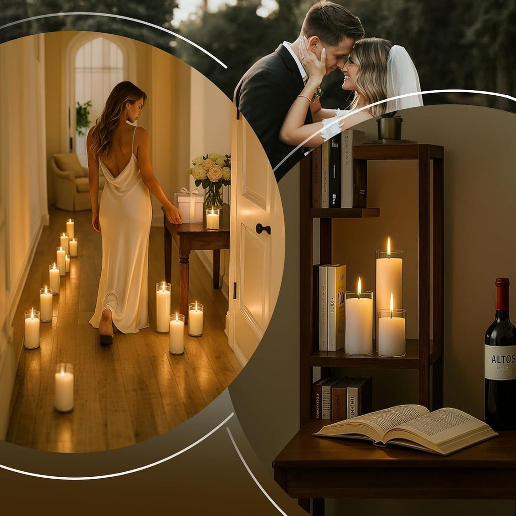 18 PCS Pillar White Candles in Glass,Hurricane Candles,Wedding Cylinder Candle,3 Different Lengths 2 x 3/6/8 Inch (6 Each),Creating an Atmosphere Suitable for Various Outdoor Activities.