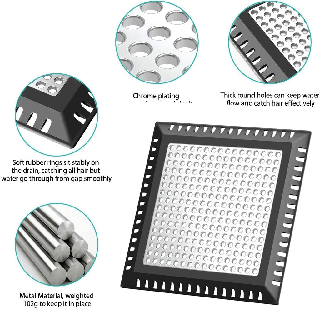 Shower Hair Catcher/Drain Strainer/Drain Hair Catcher Shower Cover for Bathroom Floor Drain, Stainless Steel and Silicone (4 inch, Black) (Pack of 2)