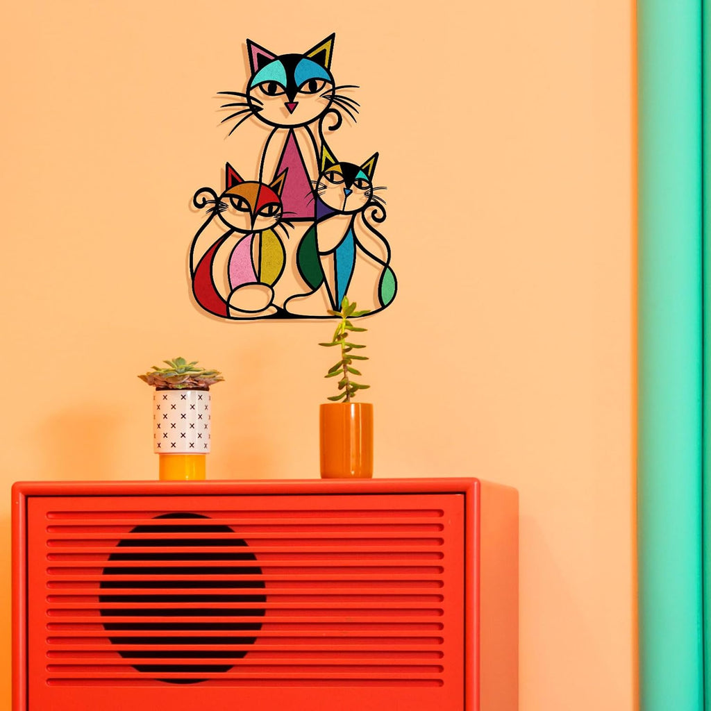 ARTINME Metal Cat Wall Art Decor Wall Sculptures Decor for Home Living Room Bedroom Kitchen Office Gift for Cats Lover 10.6x14.5inch (Retro)