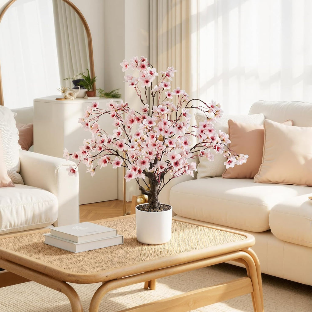 Caxchiling Artificial Cherry Blossom Tree 2FT, Faux Potted Tree Indoor