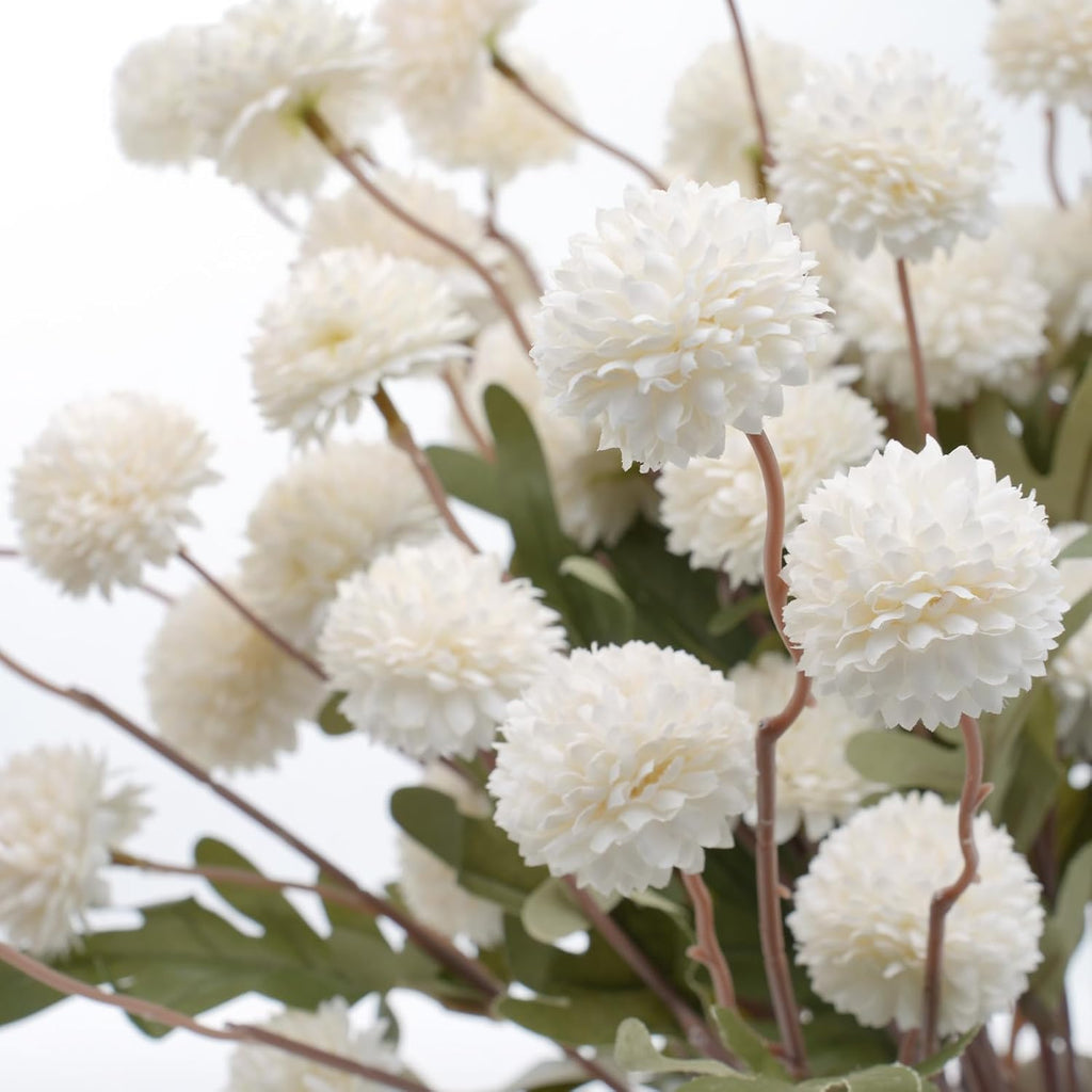 Real-Touch Faux Silk Mums Bouquet, 12 Pcs, Bendable Long Stems, Full & Realistic Artificial Flower Arrangement for Vase, Table, Wedding & Wreath Décor, White (No Vase)