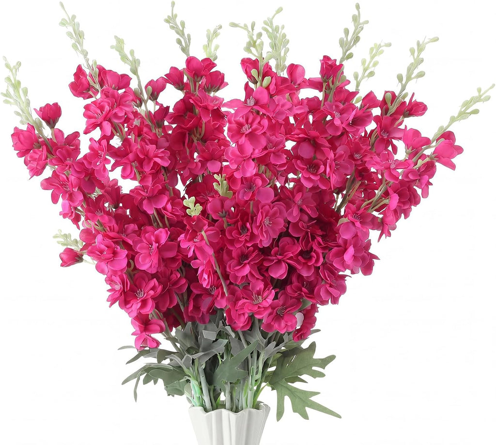 Thiccywoov 42 Pcs Rose Red Delphinium Artificial Flower Bulk, 34.25"