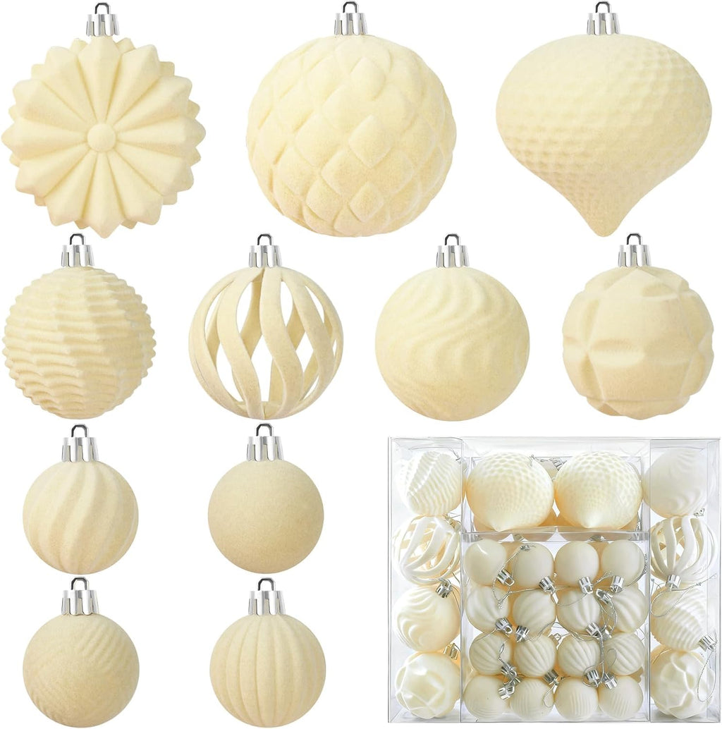 48 Pcs Velvet Christmas Ball Ornaments Set for Xmas Tree Decor(Cream Yellow