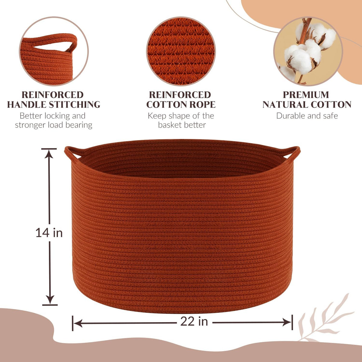 Maliton Woven Rope Blanket Basket Living Room, Storage Basket for Toy, 90L