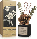 Reed Diffuser Set, Sandalwood & Cedarwood Scented Oil with Dried Flowers, 6.09 Fl Oz(180ml) Long Lasting Air Freshener with Diffuser Sticks, Home Fragrance for Bathroom Decor