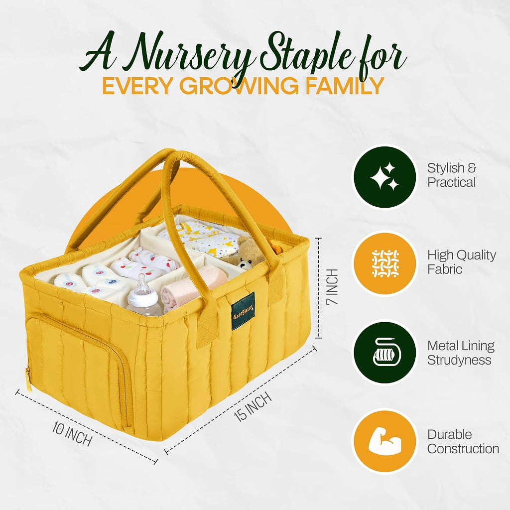 Baby Diaper Caddy Basket Organizer-Sturdy, Breathable & Washable - Stylish Storage, Portable, Car Caddy Organizer, Nursery, Baby Gift Registry Newborn Essentials (Yellow)