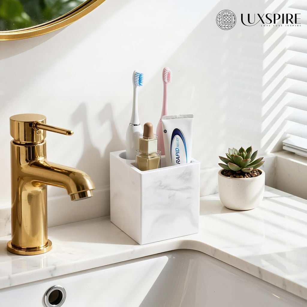 Luxspire Toothbrush Holder, 3 Slots, Marble White