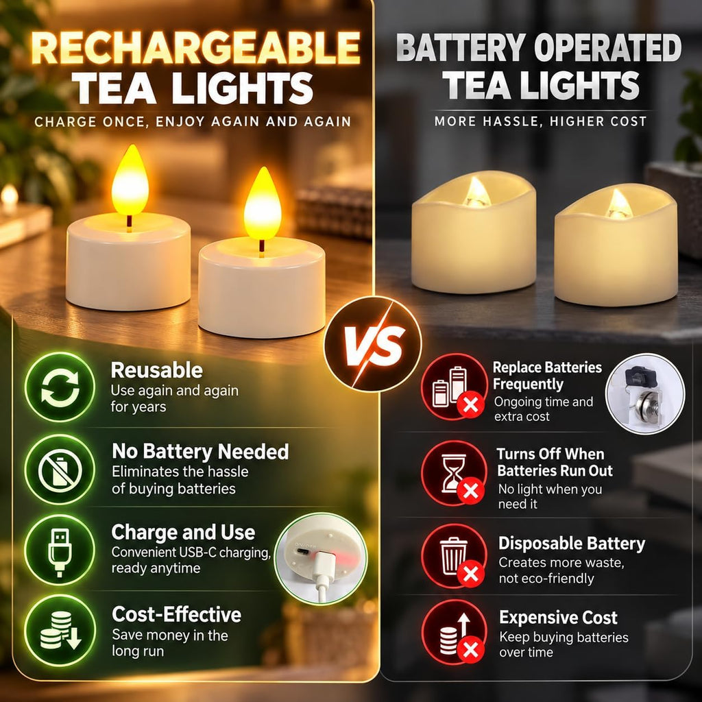 SoulBay Rechargeable Tea Lights with Remote, 12pcs Flameless Flickering LED Candles with Timer & USB Charging Cable, No Battery Needed, for Home Lantern Table Party Holiday Decorations