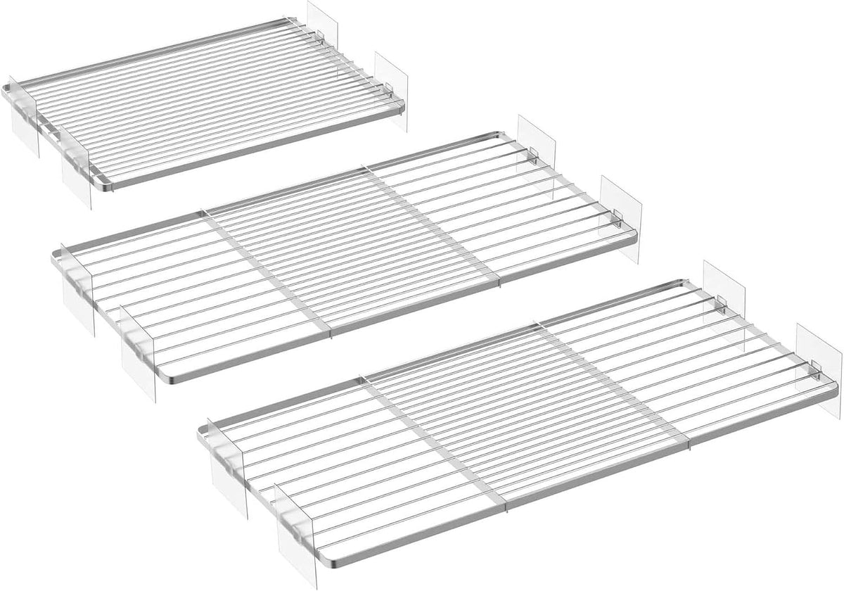 Closet Organizer Tension Shelves Expandable Cabinet Storage Shelving Rack Divider Wire Metal DIY Shelf Separator for Wardrobe Bathroom Cupboard Pantry Kitchen Cabinet, 3packs