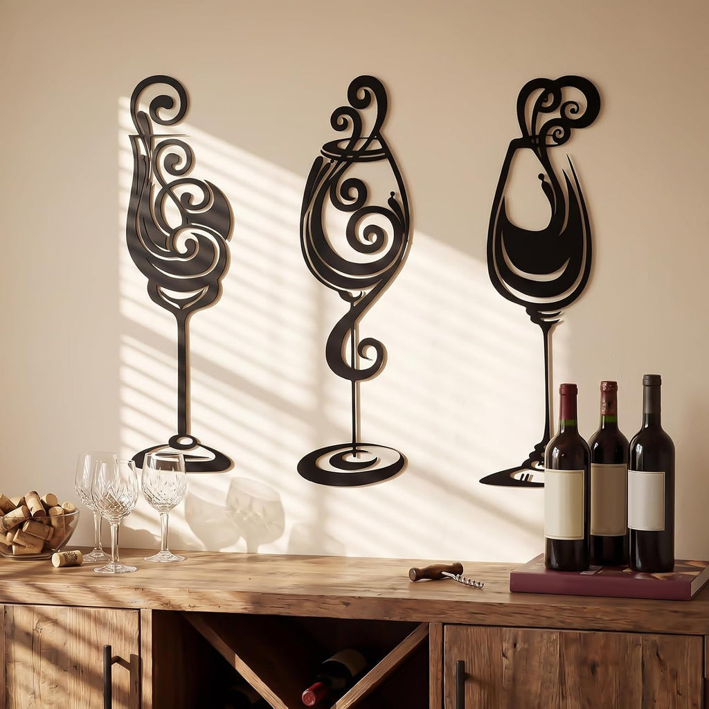 Otoolling 3 Pcs Wine Wall Art Black Metal Wine Sign 3 Style, Modern