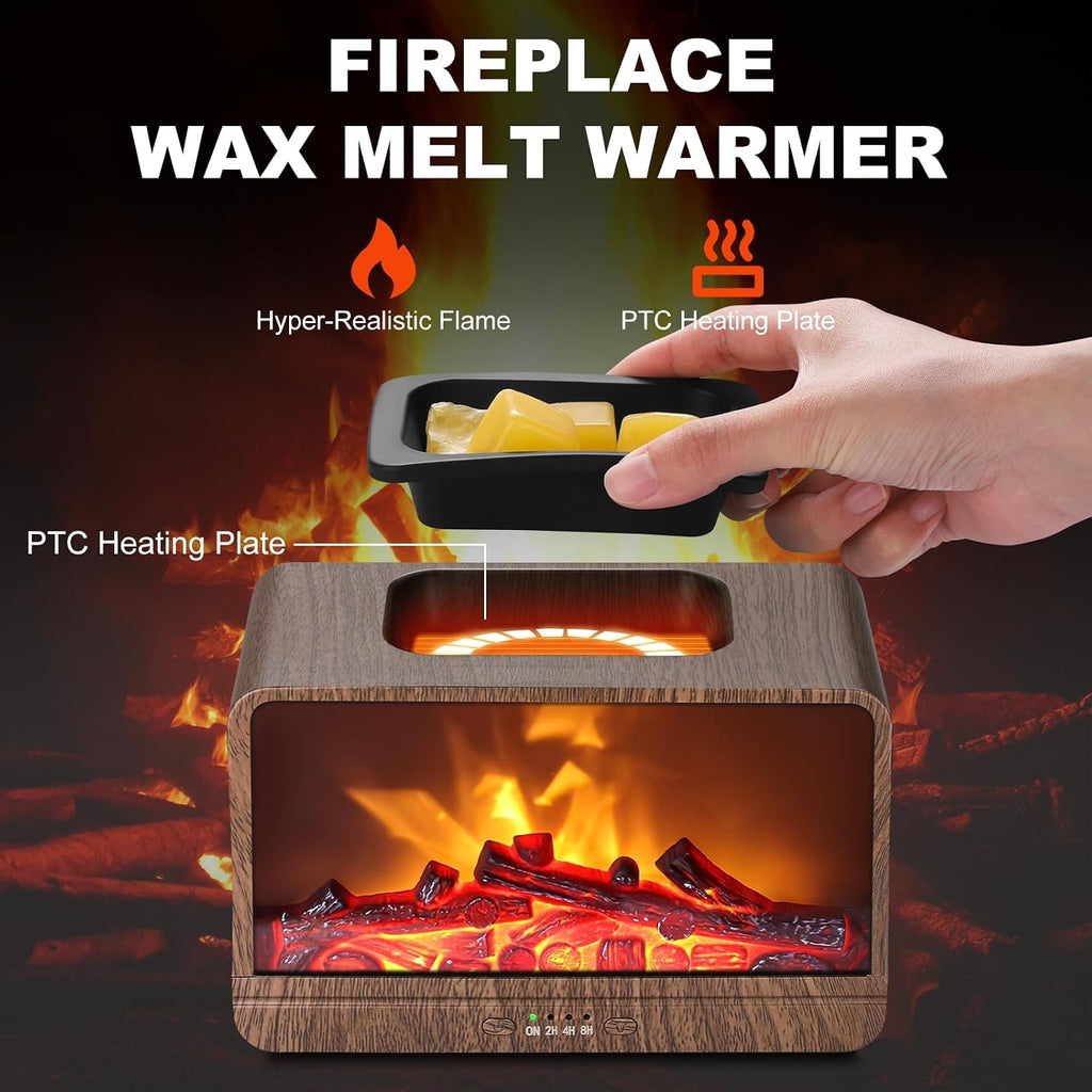 Flame Fireplace Wax Melt Warmer,Scentsy Wax Warmer with Timer, Electric Wax Warmer for Scented Wax with PTC Heating Plate, Wax Burner for Women Gifts & Home Decor(Walnut)