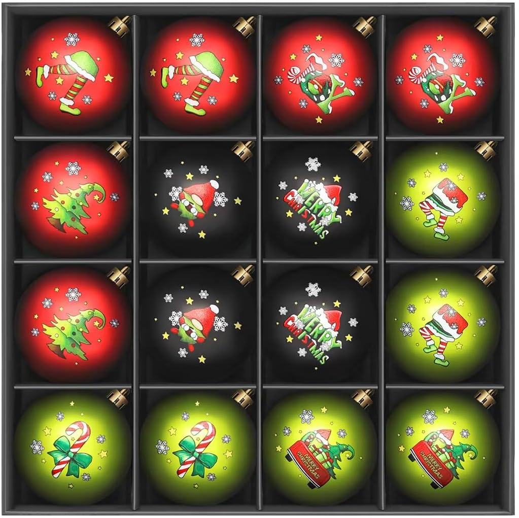 16Pcs Double-Sided Christmas Balls Tree Ornaments Set Decorations Baubles