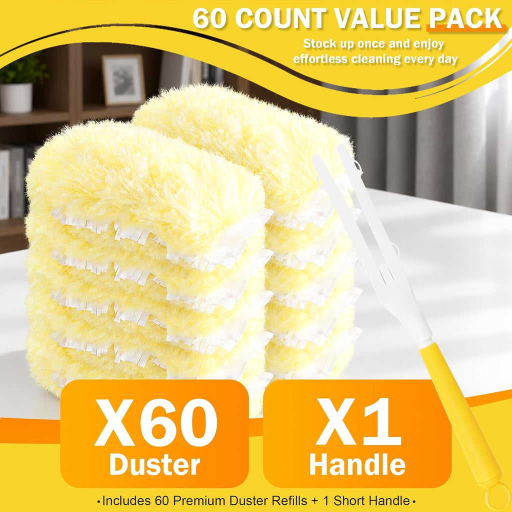 60PCS 360° Heavy Duty Duster Refills Compatible with Swiffer with 1 Handle