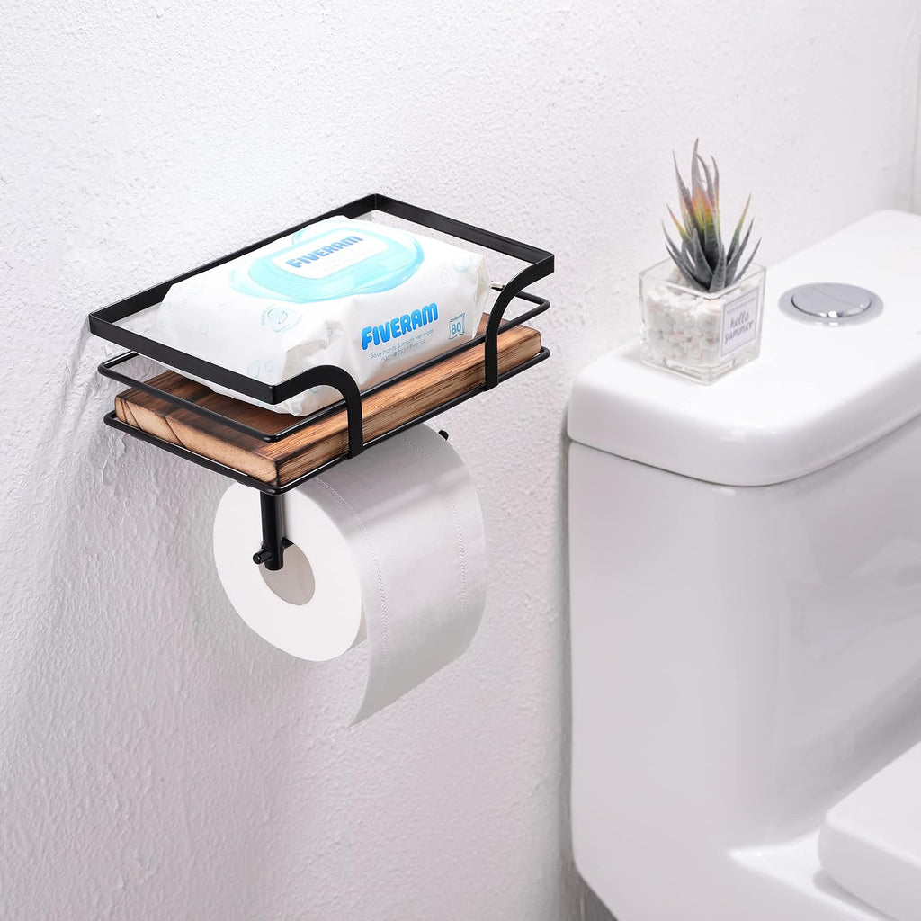Toilet Paper Holder with Shelf - Farmhouse Bathroom Rustic Country Decor