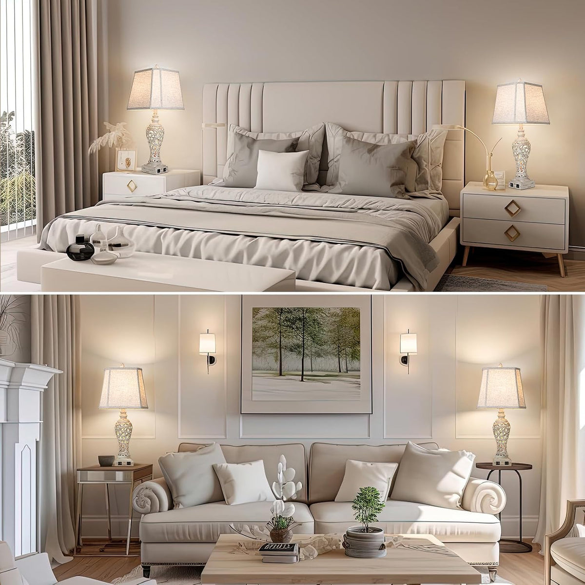 LuxSight Collection 28.5" Table Lamps Set of 2 with Nightlight for Bedroom