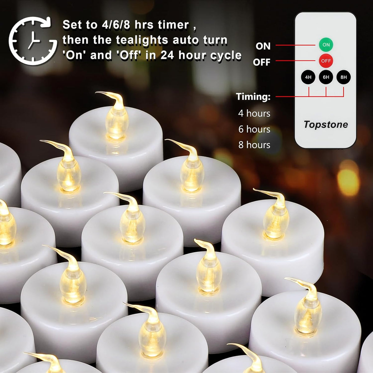 Topstone Flameless LED Tealights, Battery Remote & Timer 12 Pack