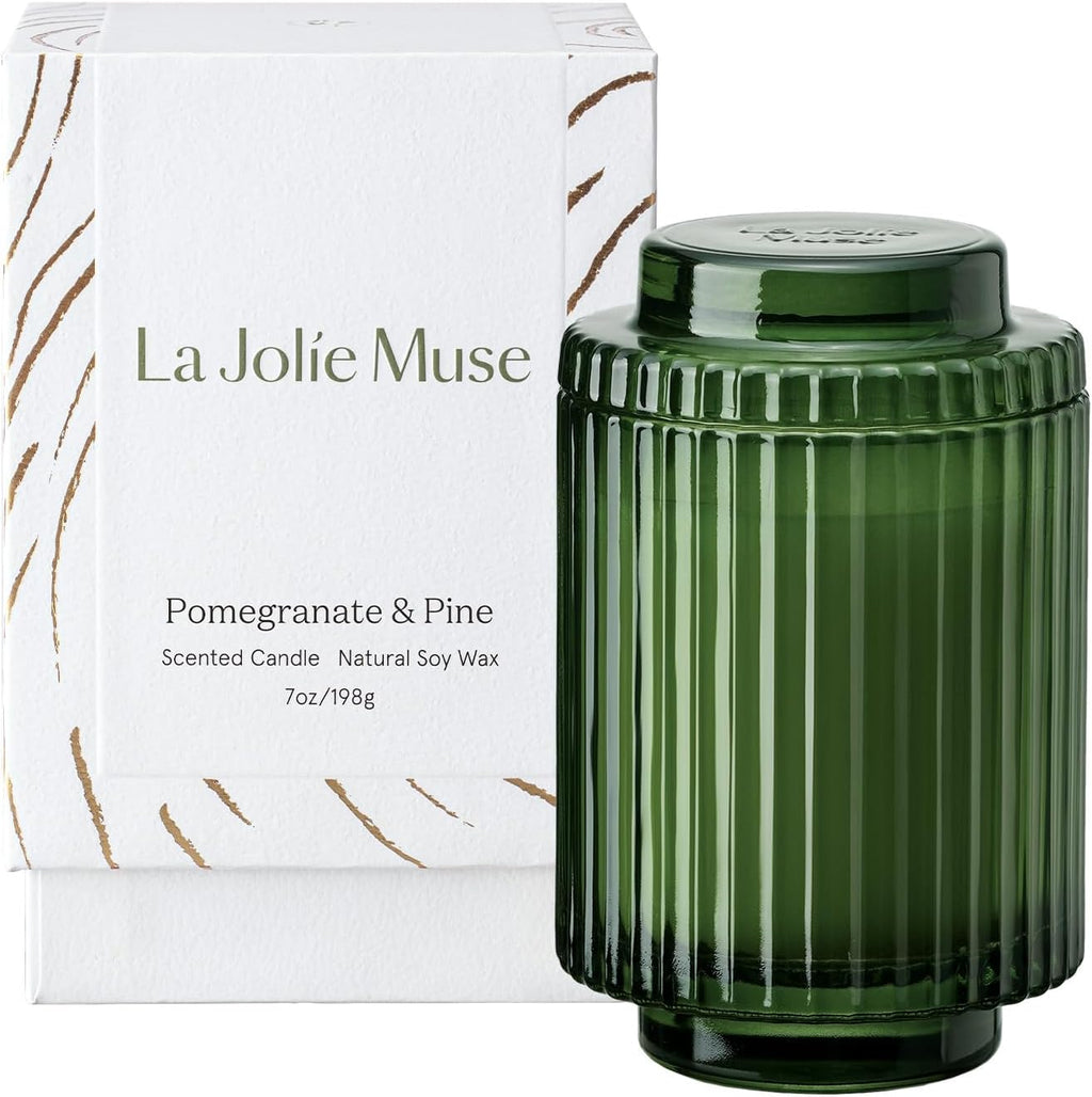LA JOLIE MUSE Pomegranate Pine Scented Candles for Home, Natural Soy 7 oz
