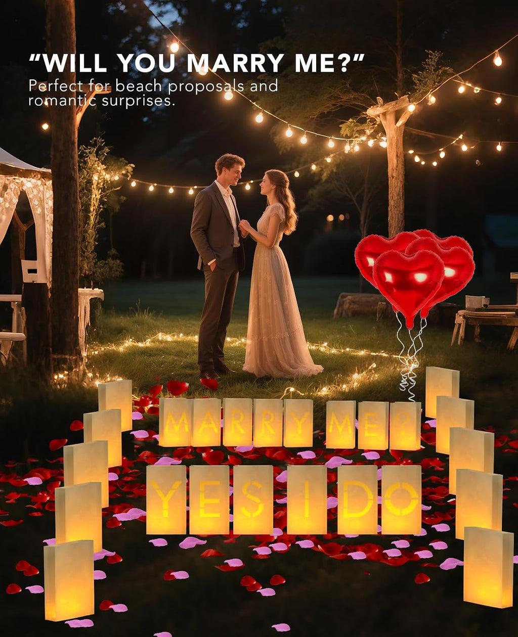 ANZOME Will You Marry Me Proposal Decorations Kit 35 Light Up Luminary Bags
