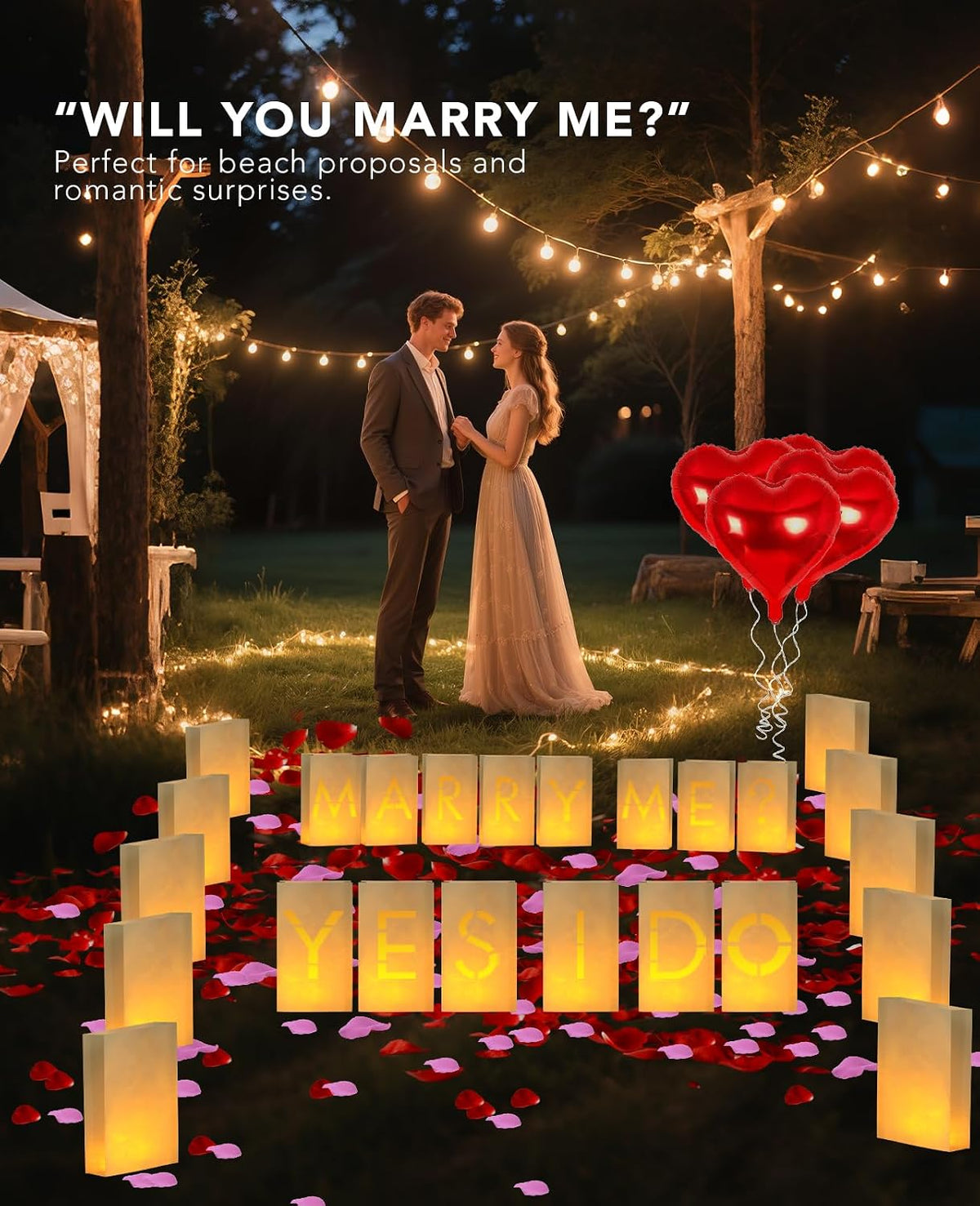 ANZOME Will You Marry Me Proposal Decorations Kit 35 Light Up Luminary Bags