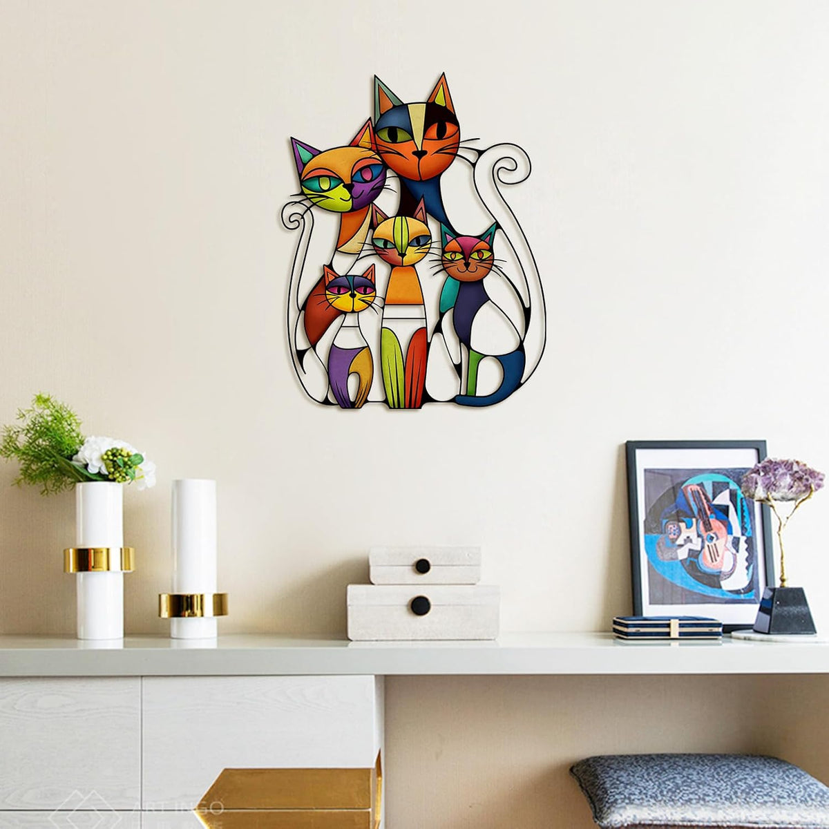 ARTINME Metal Cat Wall Art Decor Wall Sculptures Decor for Home Living Room Bedroom Kitchen Office Gift for Cats Lover 10.6x14.5inch (Vintage)