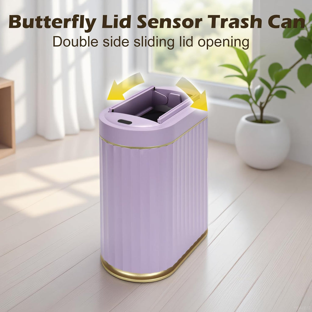 SYNCVIBE Bathroom Sensor Trash Can, 2 Gallon, Butterfly Lid, Purple