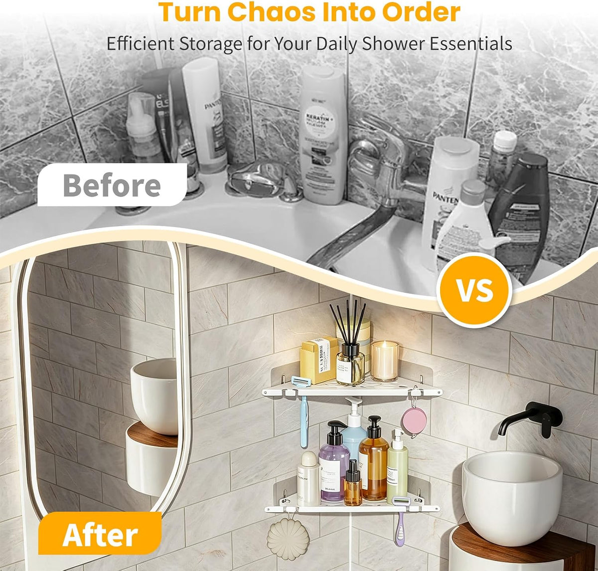 Corner Shower Caddy, 2 Pack Adhesive Shower Corner Organizer Shelf,No Drill