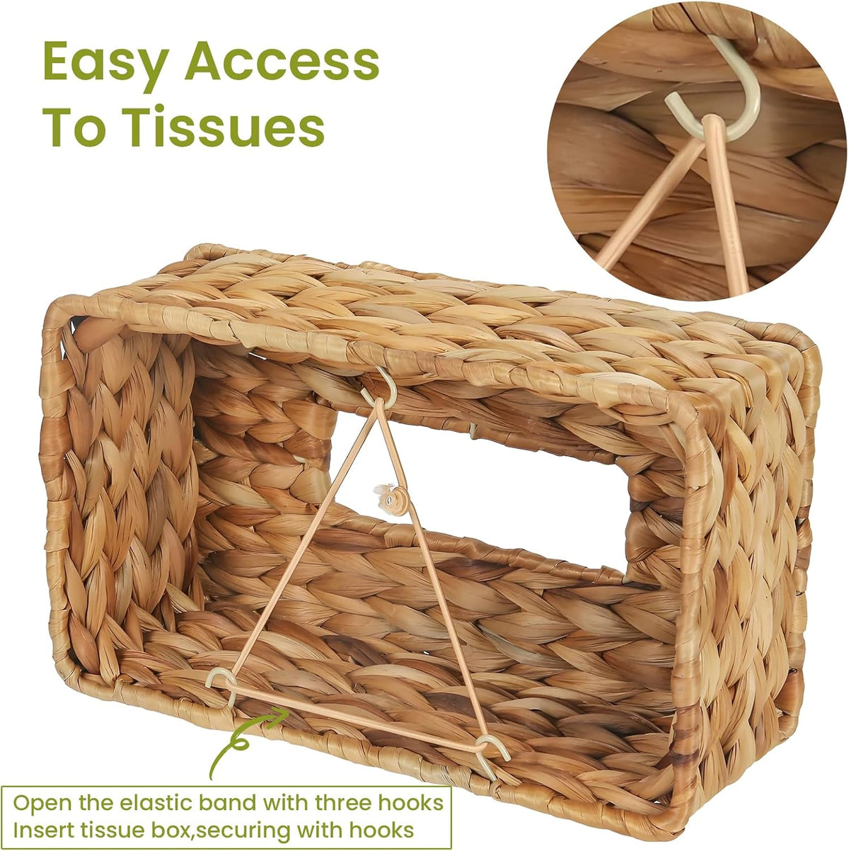 Water Hyacinth Rectangular Tissue Box Cover - Handwoven Natural Decorative Tissue Holder, Fits Standard Rectangular Tissue Boxes for Living Room, Bedroom, Bathroom, Sustainable Home Decor
