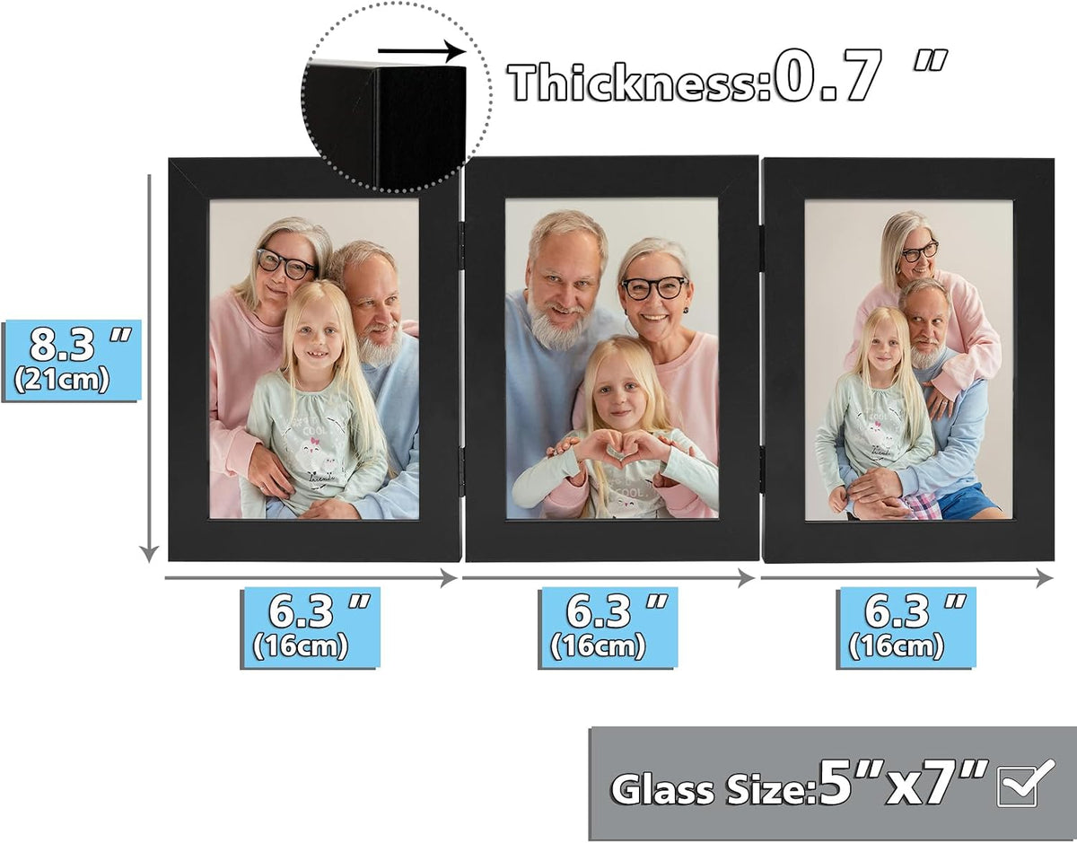 Frametory, 5x7 Triple Picture Frames Black, 1 Pack
