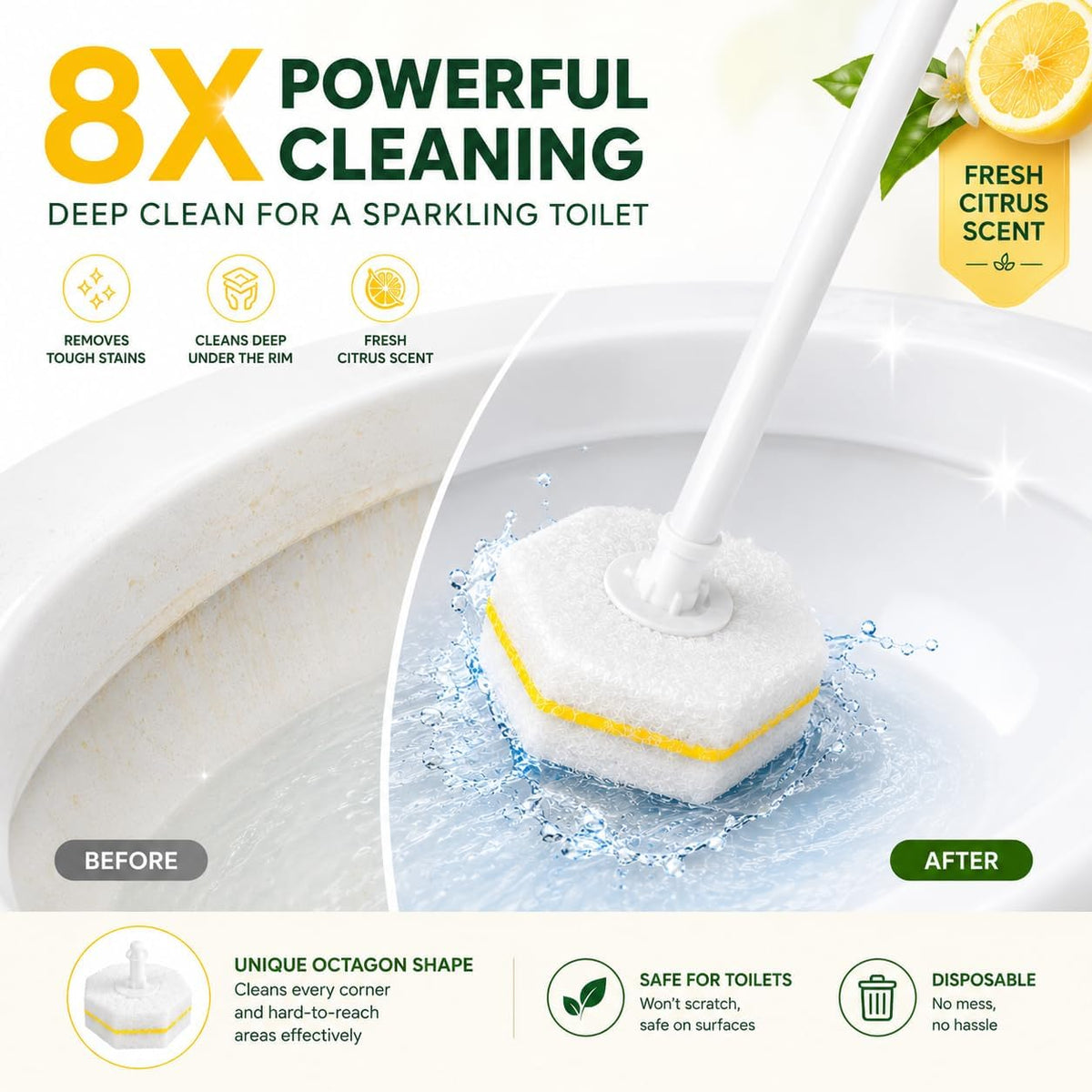Clean Brush Head 60 Count Disposable Toilet Bowl Cleaner Brush Heads